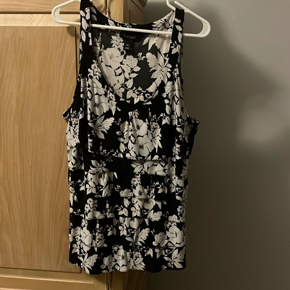 WHBM black and white floral layered tank top